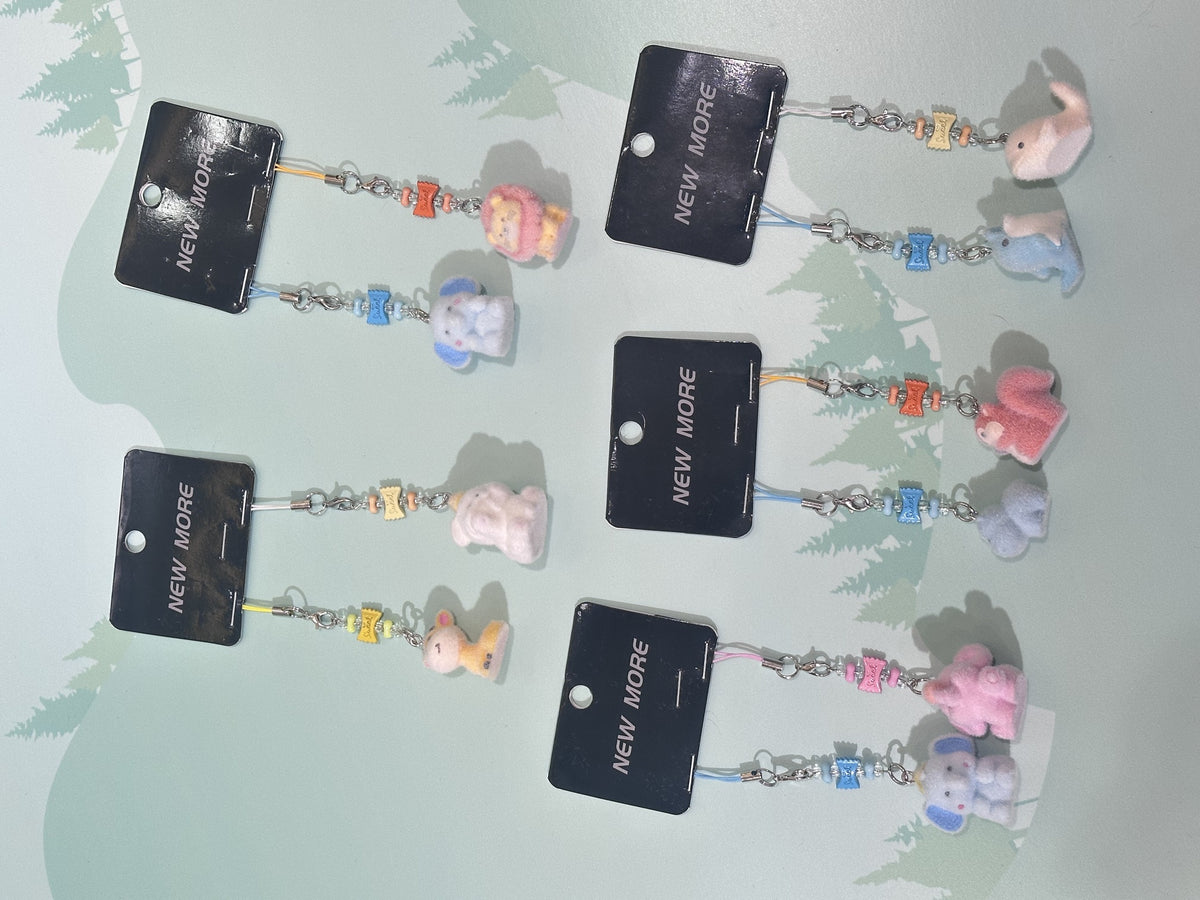 Flocked Animal Phone Charms (2 pcs) (Random Design)
