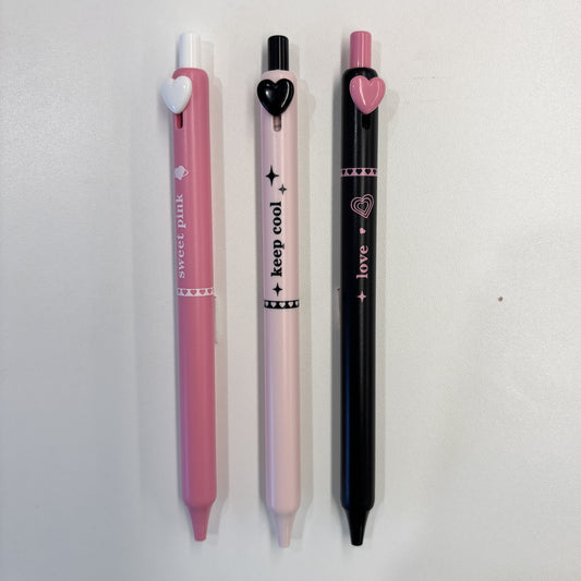 Black & Pink Series Black Retractable Sign Pen (0.5mm) (3 Assorted Designs)