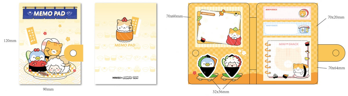 Mini Family Sushi Series Sticky Notes Set (6 x 30 Sheets) (Light Yellow)