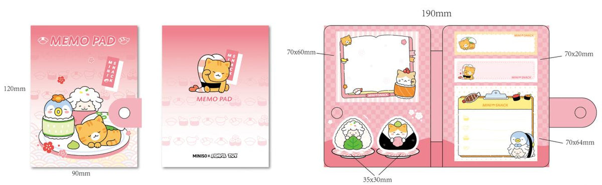 Mini Family Sushi Series Sticky Notes Set (6 x 30 Sheets) (Pink)