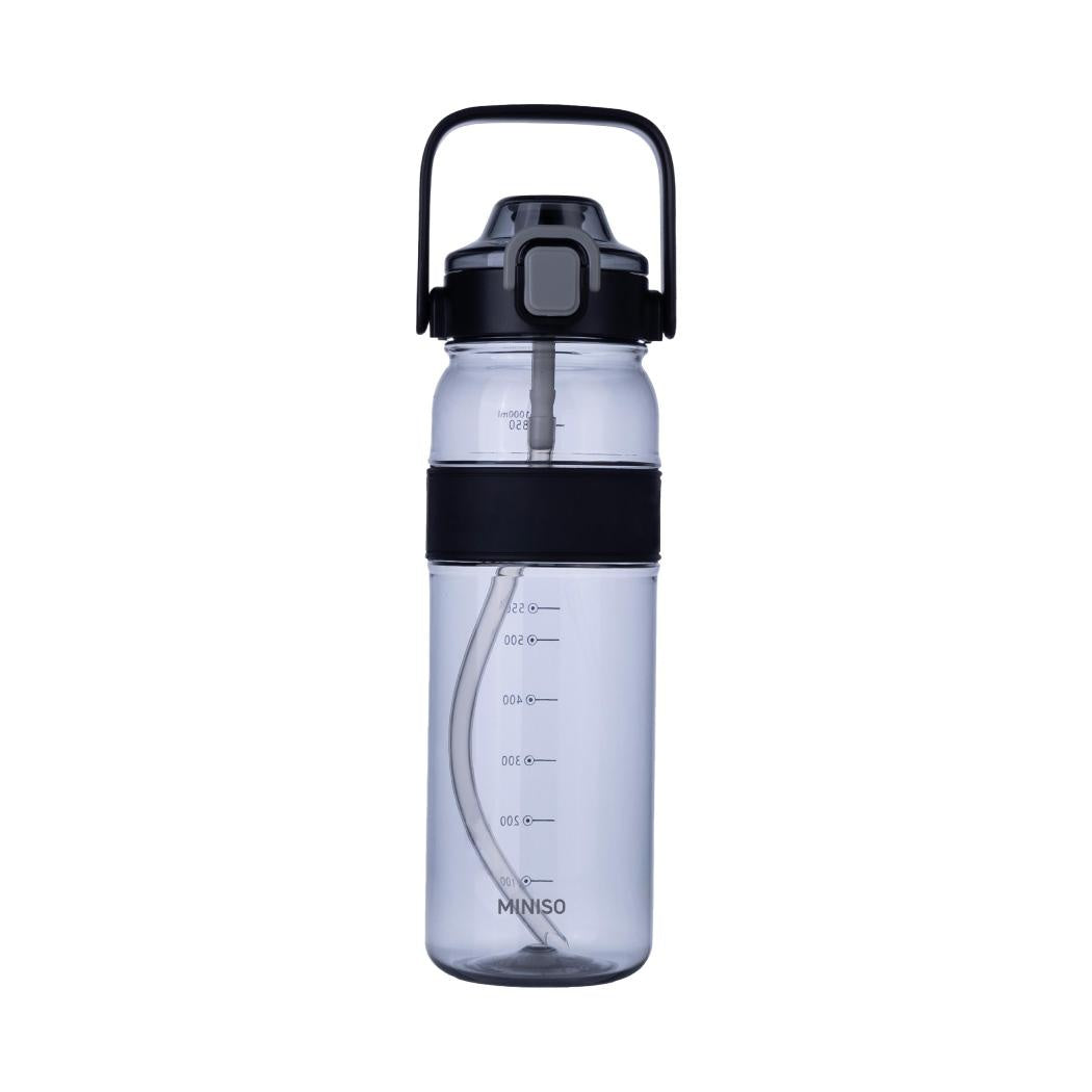 Sports Plastic Bottle with Straw and Pop-Up Lid 1000mL (Black)