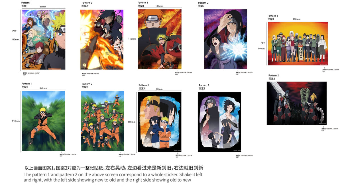 Naruto Shippuden Lenticular Stickers, 10 Sheets