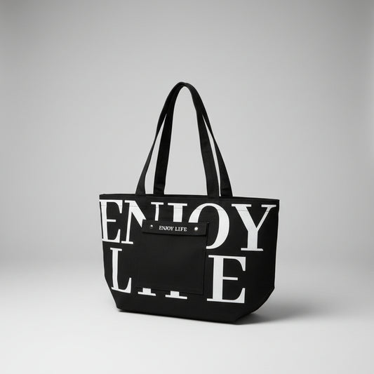 Alphabet Series Canvas Shopping Bag(Black)